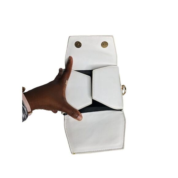 Takeout Box Purse Shoulder Bag Small White Red Gold Tone chain 2 snap closure - Picture 4 of 13